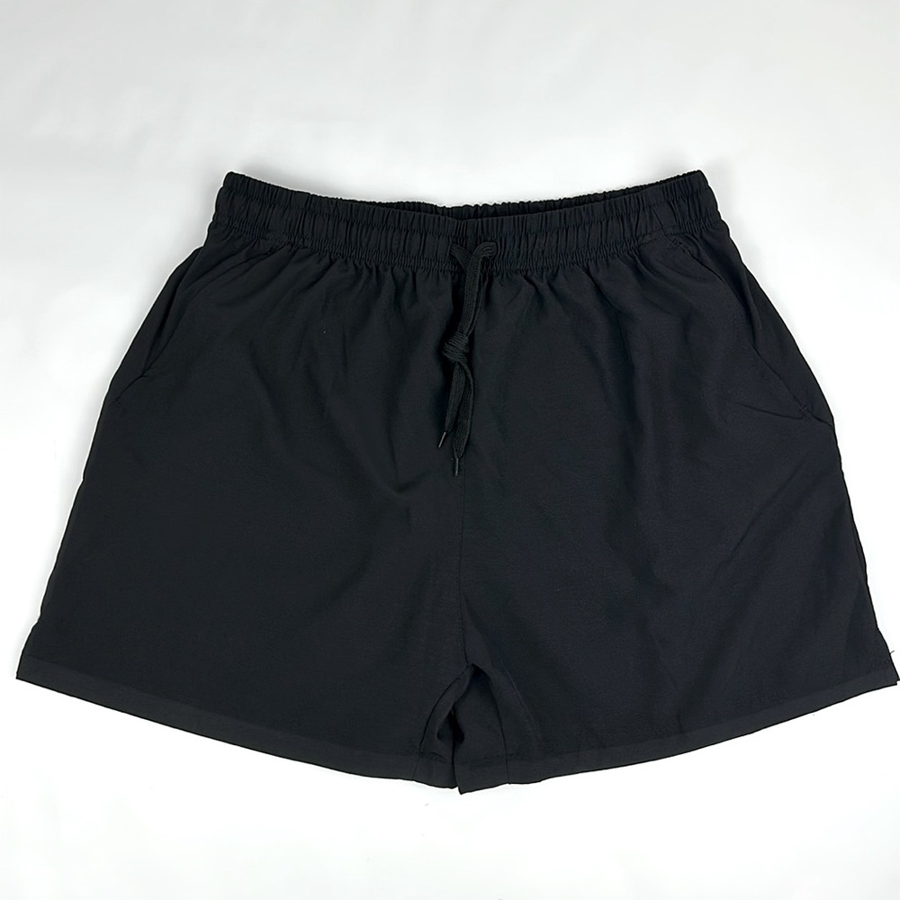 Workout Running Shorts. Mens LG. Black. Zip Pockets. Drawstring Elastic Waist.